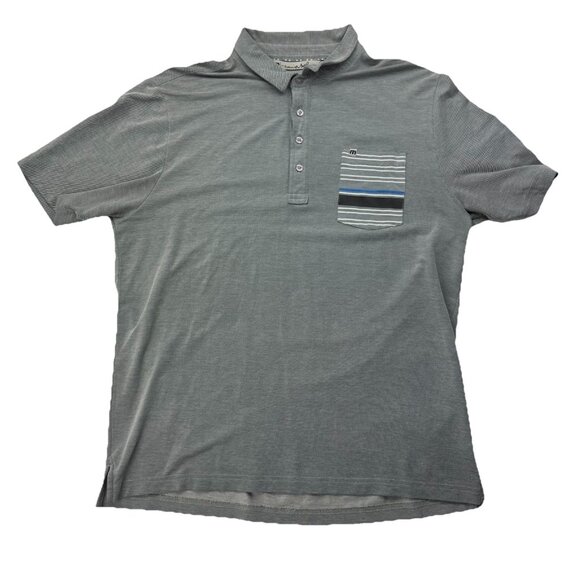 Travis Mathew Mens L Gray Striped Pocket Short Sleeve Polo Shirt - Picture 1 of 7